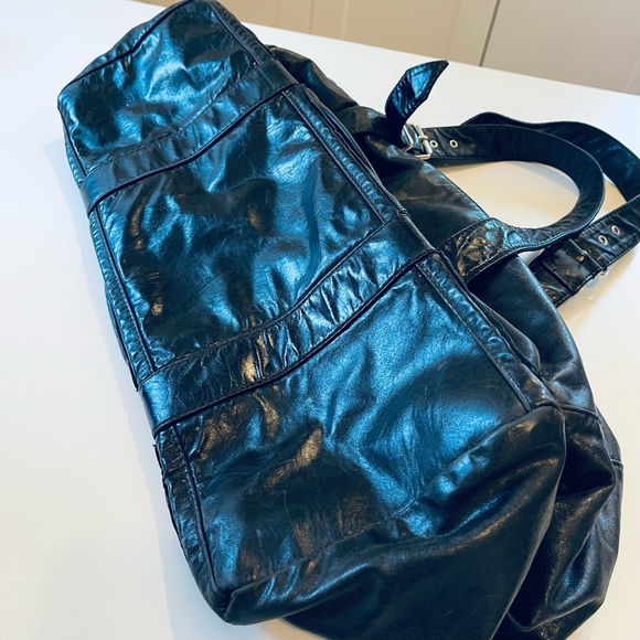 Not Rational Black Leather Duffel Overnight Gym Bag - Picture 2 of 8